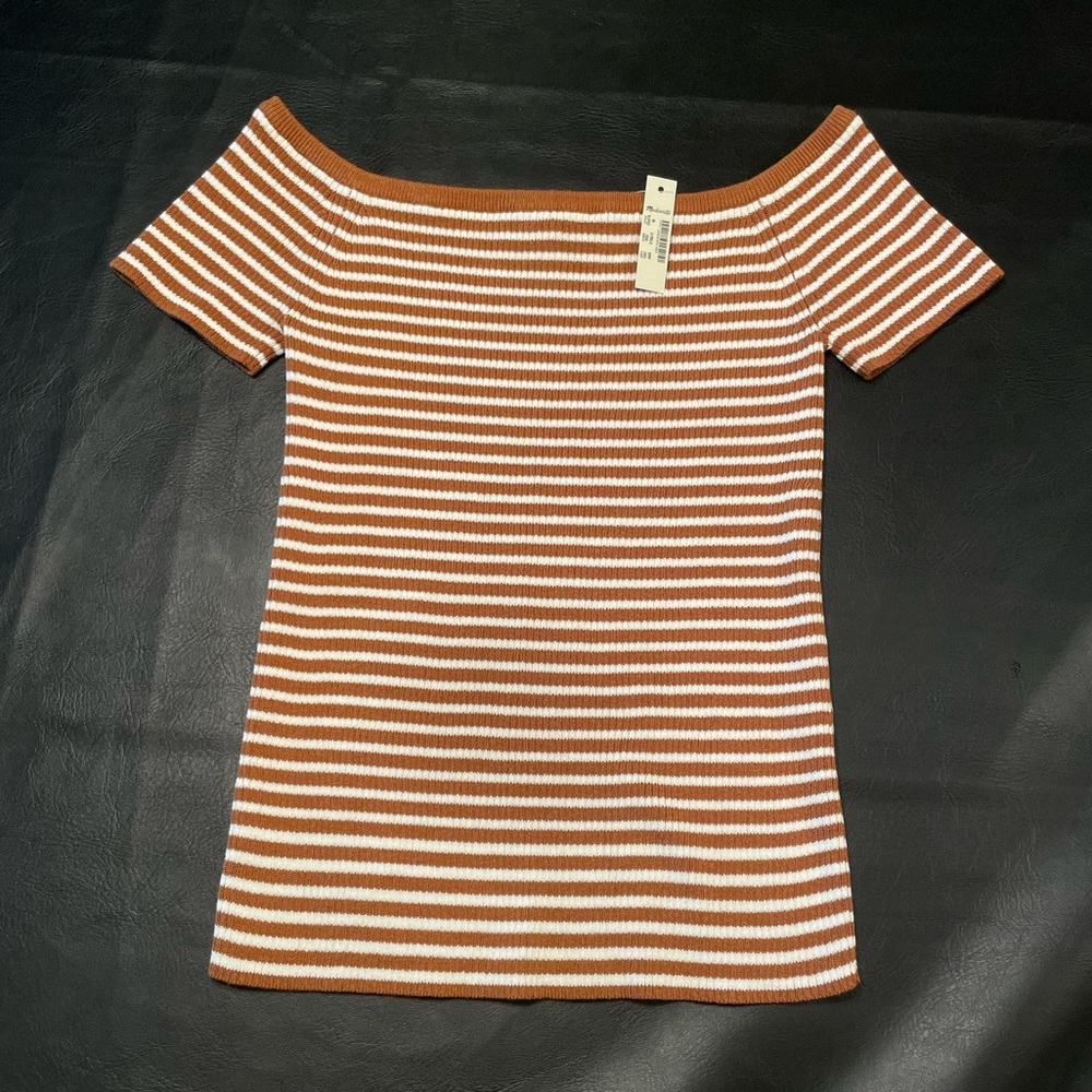 NWT Madewell orange and white striped knit top